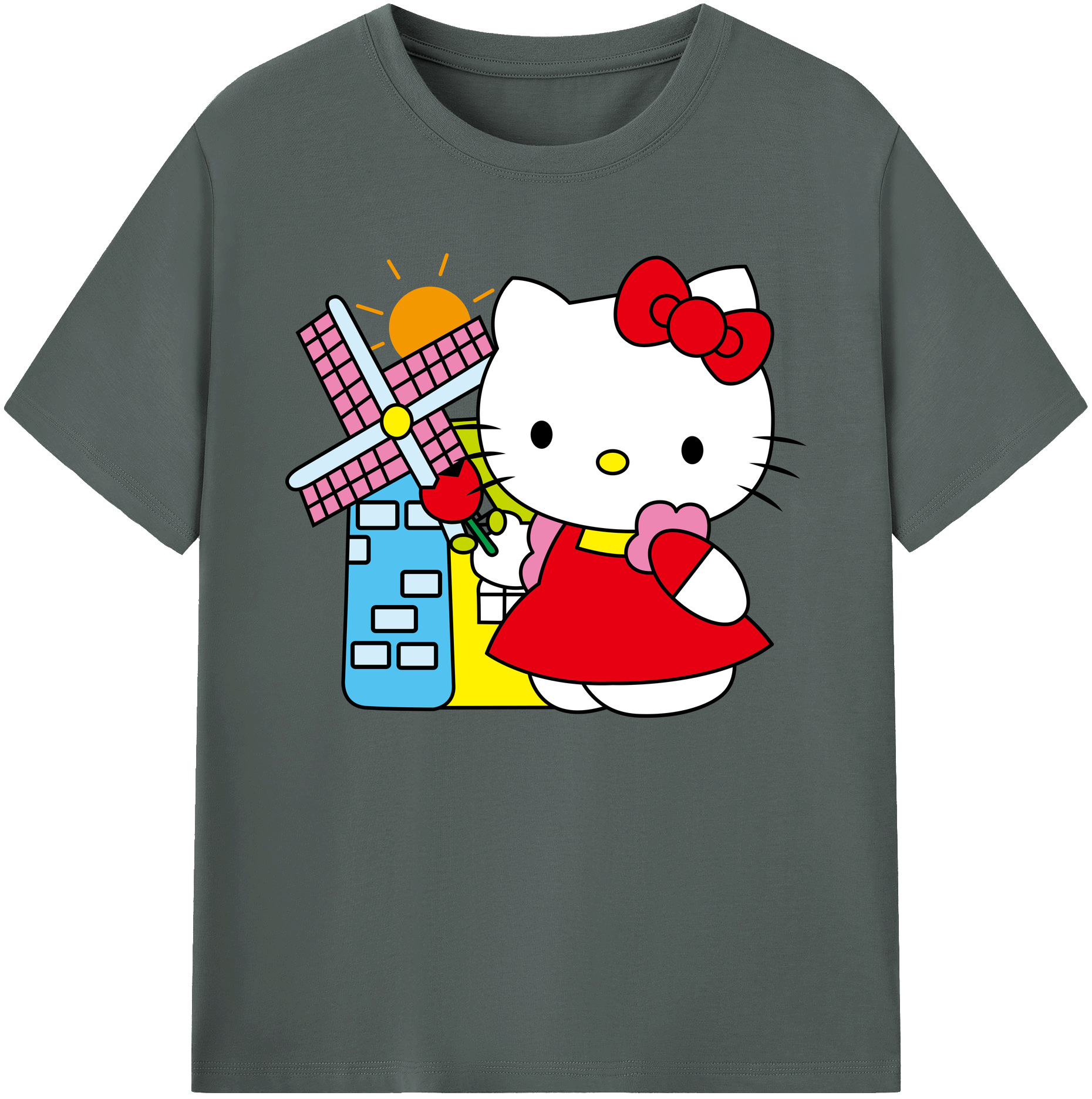 （画像用） Hello Kitty ハローキティ 綿100％ メンズ半袖Tシャツ｜肌触りやわらか＆通気性